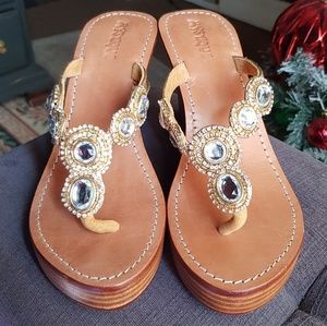 MYSTIQUE Jeweled Wedge Sandals Size 9
